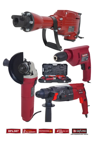 DAFLONG PRO 4'LÜ İNŞAAT SETİ 65MM 16KG HİLTİ 28MM KIRICI DELİCİ HİLTİ 115M TAŞLAMA MATKAP DFL-387