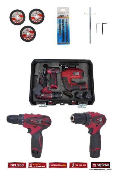 DAFLONG PRO BAKIR SARGILI MİNİ 3'LÜ HOBİ SETİ 76MM TAŞLAMA+DEKUPAJ+ARMUT BATARYA MATKAP DFL-268 - 5