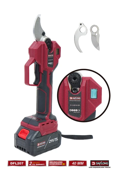 DAFLONG 10 PİLLİ KIZAKLI 2.1M UZATMA KOLLU BAKIR SARGI YEDEK BIÇAKLI 40MM DİJİTAL BAĞ MAKASI DFL-207 - Resim 2