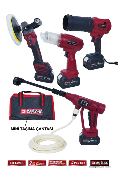DAFLONG 4'LÜ ARAÇ KİTİ 20.000PA SÜPÜRGE+ŞARJLI POLİSAJ+TURBO HAVA ÜFLEME+110BAR ARAÇ YIKAMA DFL-293 ürün görseli