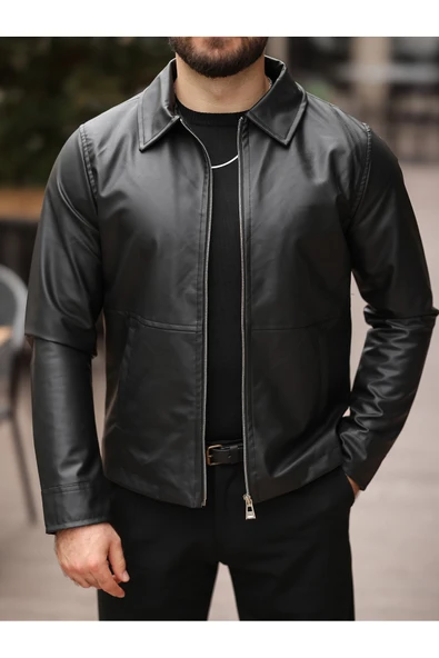 Yeni Sezon Basic Fermuarlı Deri Ceket - 2