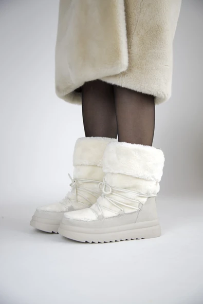 Stato Hakiki Süet Deri Kadın Bot Beyaz - Resim 5