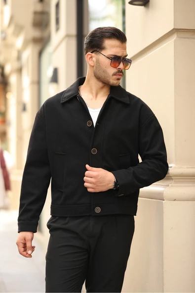 Premium Oversize Düğmeli Kaşe Ceket - 3
