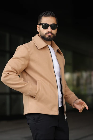 Erkek Çift Fermuar Detaylı Kaşe Ceket - 2