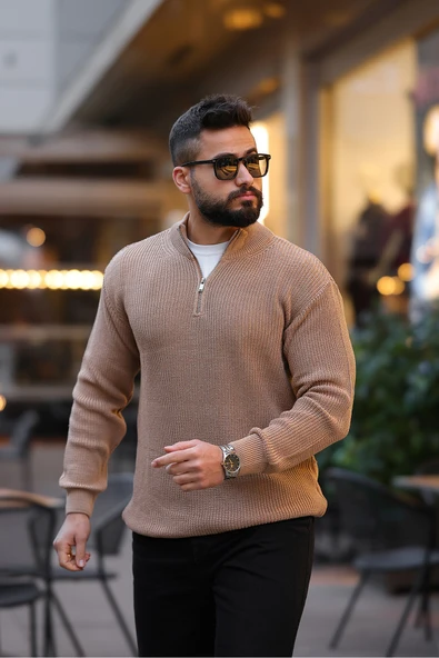 Kalın Örgü Fermuarlı Kazak - 2