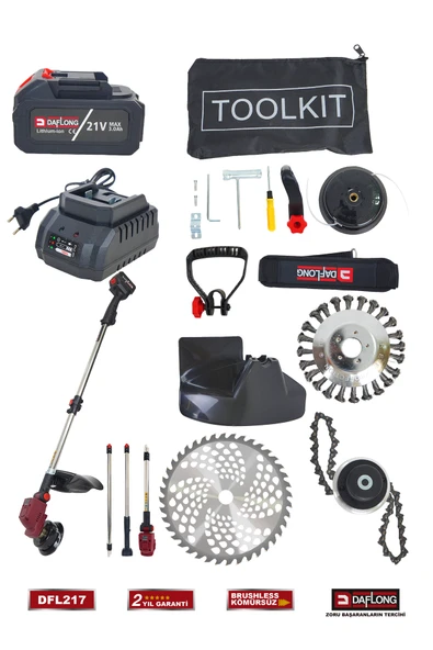 DAFLONG PROFESSİONEL KÖMÜRSÜZ ŞARJLI CANAVAR BAŞLIKLI ÇİM BİÇME MAKİNASI DFL-217 - 2