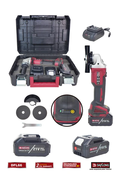 DAFLONG PRO ŞARJLI KÖMÜRSÜZ 21V ÇİFT AKÜLÜ 125MM TAŞLAMA SPİRAL DFL-66 - 2