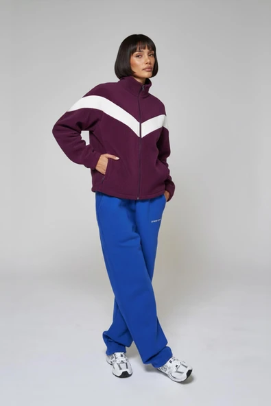 Kadın Fermuarlı Cepli Mor Polar Sweatshirt