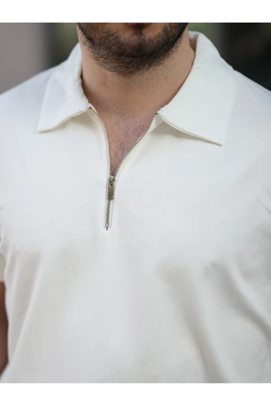 Oversize Bol Kalıp Fermuarlı Polo Yaka Tshirt - 8