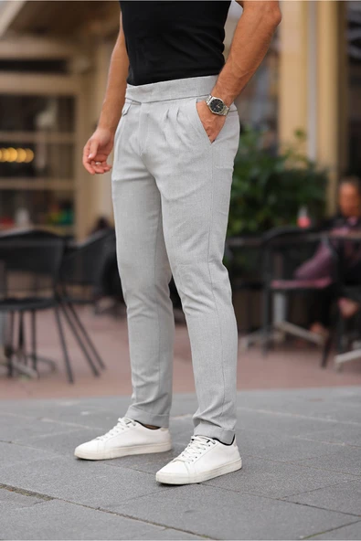 Kemer Detaylı Kuşaklı Old Money Kumaş Pantolon - 11