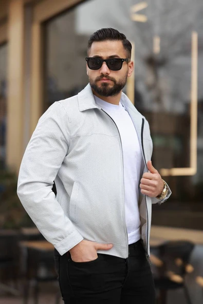 İnce Çizgili Kırışmaz Gofre Kumaş Mevsimlik Ceket - 10