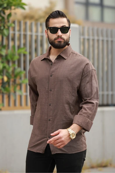 Oversize Keten Karışımlı Basic Salaş Gömlek - 9