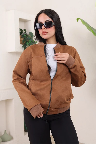 KADIN RELAX FİT BOMBER SÜET CEKET - 5