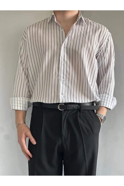 Old Money Rahat Kalıp Çizgili Gömlek - 4