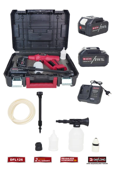 DAFLONG 21V KÖMÜRSÜZ DİJİTAL EKRAN 110 BAR ŞARJLI YÜKSEK BASINÇLI ARABA YIKAMA SU PÜSKÜRTME DFL-126 - 2