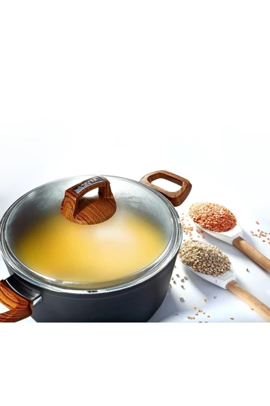 Bonera Vogue 20cm Ahşap Kulp Detaylı Granit Tekli Derin Tencere ürün görseli