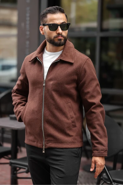 Erkek Yeni Trend Çift Fermuar Detay Basic Kaşe Ceket - Old Money Tarzı - 3