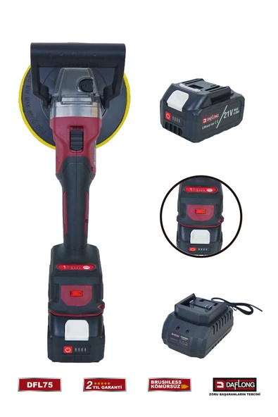 DAFLONG PRO 180MM ŞARJLI KOMÜRSÜZ 6 KADEME DEVİR AYARLI PASTA CİLA POLİSAJ MAKİNASI+SPİRAL DFL-75 ürün görseli