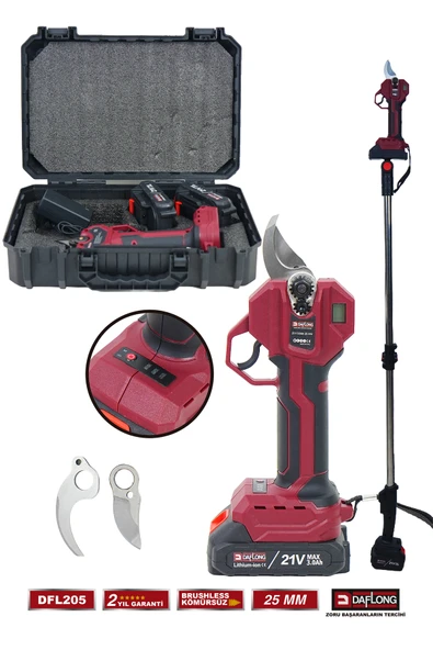 DAFLONG PRO BRUSHLESS 2.1M TELESKOPİK ÇELİK SANZUMAN ÇİFT BIÇAKLI ŞARJLI DİJİTAL BAĞ MAKASI DFL-205 ürün görseli 1