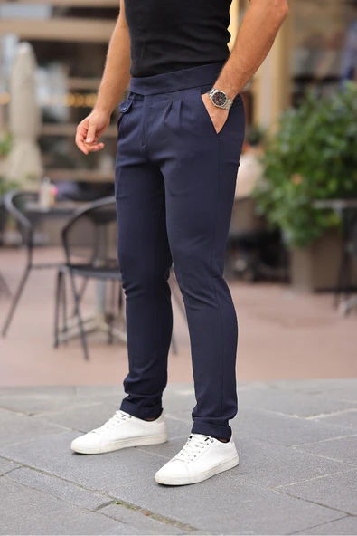 Kemer Detaylı Kuşaklı Old Money Kumaş Pantolon - 8