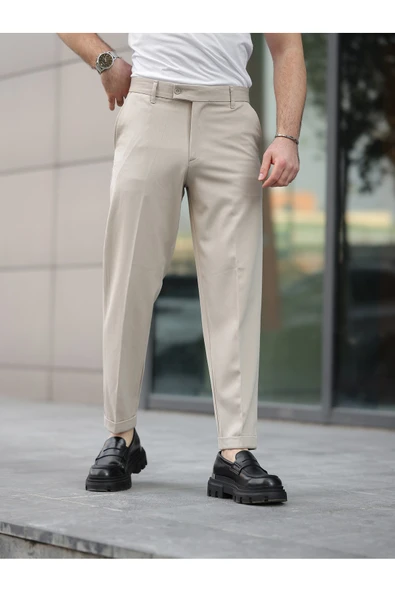 ERKEK PREMİUM DUBLE PAÇA BEL DESTEKLİ KUMAŞ PANTOLON