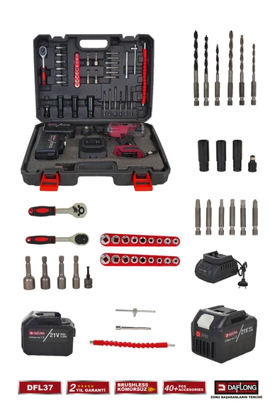 DAFLONG 21V 15 PİLLİ KÖMÜRSÜZ 1/2 1600NM TORKLU SOMUN SIKMA MAKİNASI -DFL-37 - Resim 3