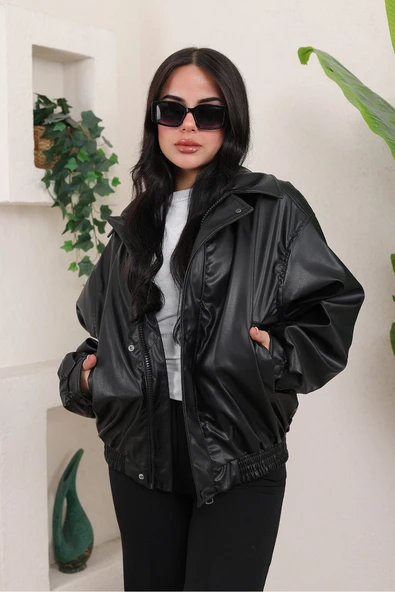 Oversize Vintage Bomber Deri Ceket - 2