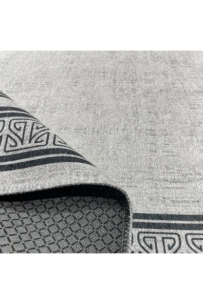 Pastel Home Gri Antrasit Çerçeveli Modern Şönil Halı Yolluk Kilim Salon Koridor Mutfak Kaymaz Yıkanabilir - Resim 4