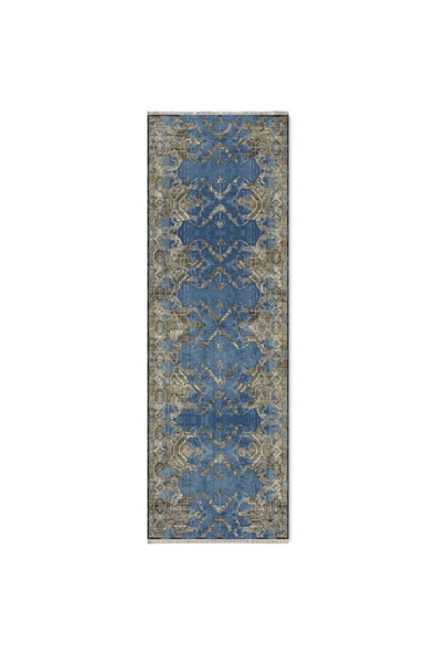 Pastel Home Antrasit Eskitme Desenli Şönil Halı Kilim Yolluk Kaymaz Taban Yıkanabilir Kendinden Saçaklı - 12