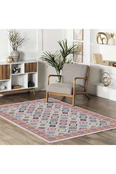 Pastel Home Renkli Etnik Desenli Bohem Şönil Halı Kilim Yolluk Kaymaz Yıkanabilir Salon Mutfak Koridor Çocuk Oda - Resim 5