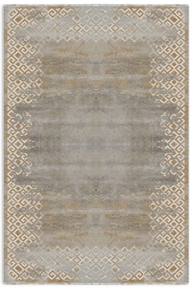 Pastel Home Sarı Gri Tasarım Şönil Halı Kilim Yolluk Kaymaz Yıkanabilir Saçaklı Salon Koridor Mutfak