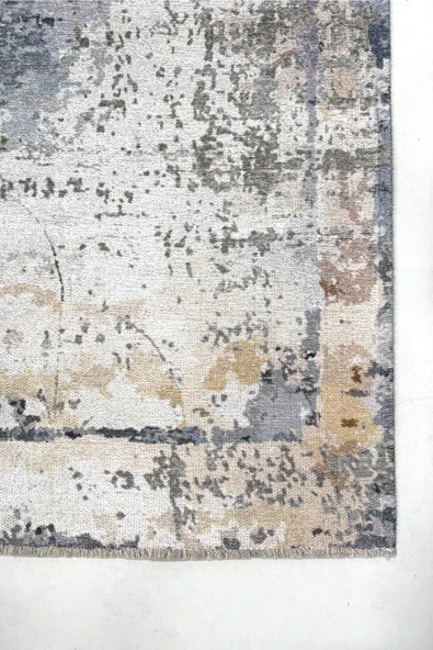 Pastel Home Sarı Gri Abstract Şönil Halı Kilim Yolluk Kaymaz Yıkanabilir Saçaklı Oturma Odası Mutfak Koridor - 2