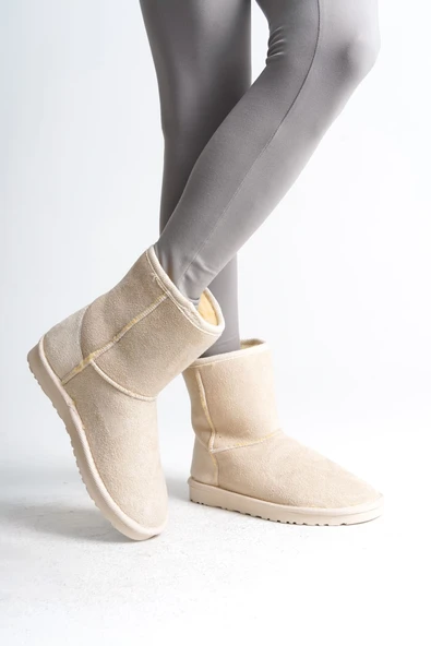 New Selina Bağcıksız Ten Süet Kadın Kısa Topuklu Bot - Resim 3