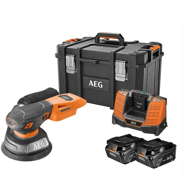 AEG BEX18SBL-125-602TC 2x6.0Ah Çift Akülü Kömürsüz Titreşim Zımpara - 4935500068 - 2