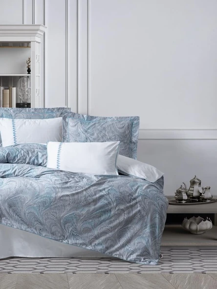 Çift Kişilik Elit Saten Nev Takımı Stilla Mavi ürün görseli 1