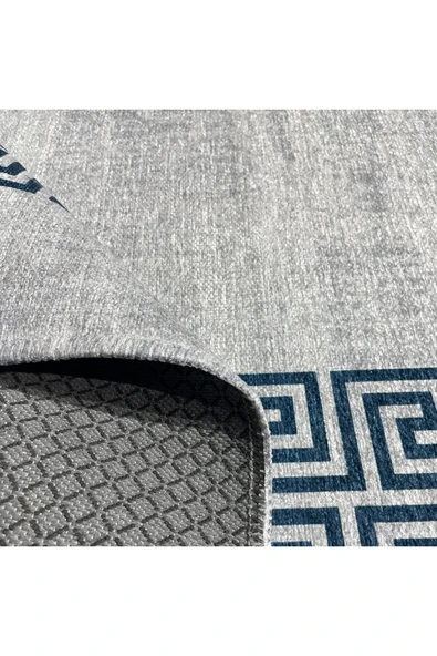 Pastel Home Modern Gri Çerçeveli Gri Şönil Halı Kilim Yolluk Yıkanabilir Kaymaz Salon Mutfak Koridor - Resim 10