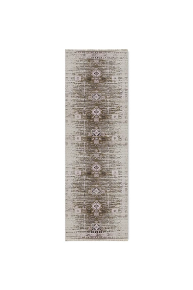 Pastel Home Etnik Desenli Yeşil Şönil Halı Kilim Yolluk Kaymaz Saçaklı Yıkanabilir Oturma Odası Mutfak Koridor - 6