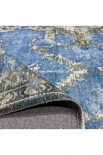 Pastel Home Antrasit Eskitme Desenli Şönil Halı Kilim Yolluk Kaymaz Taban Yıkanabilir Kendinden Saçaklı - 10