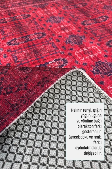 Pastel Home Tasarım Bordo Kırmızı Afgan Türkmen Şönil Halı Kilim Yolluk Kaymaz Yıkanabilir Salon Mutfak Koridor - Resim 5