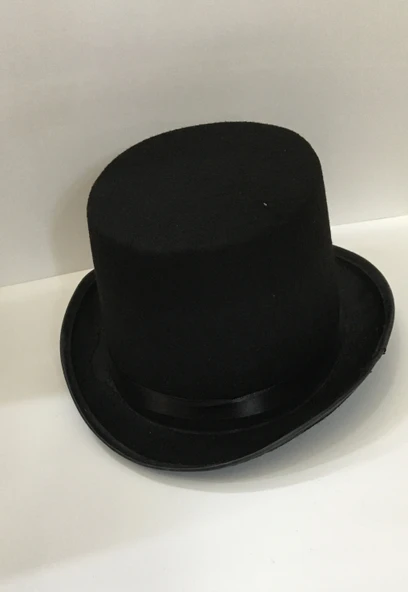 Yetişkinler İçin Siyah Renk Ringmaster Sihirbaz Şapkası Fötr Şapka 15 cm - Resim 4
