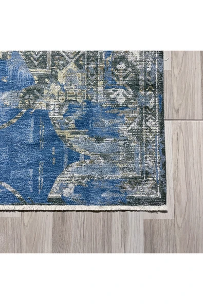 Pastel Home Antrasit Eskitme Desenli Şönil Halı Kilim Yolluk Kaymaz Taban Yıkanabilir Kendinden Saçaklı - 8