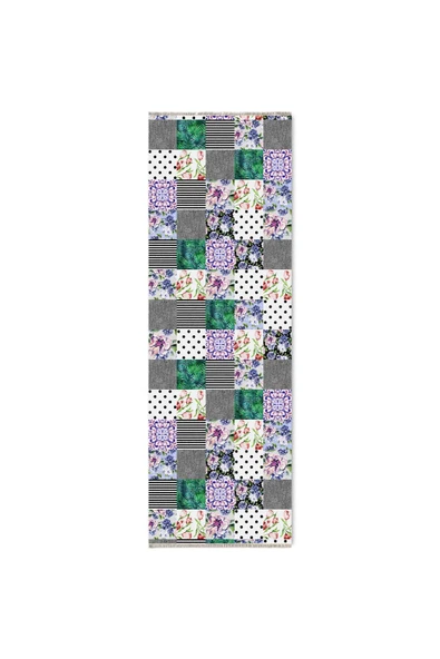 Pastel Home Gri Yeşil Çiçekli Patchwork Şönil Halı Kilim Yolluk Kaymaz Yıkanabilir Mutfak Koridor Oturma Odası - 6