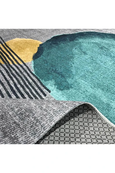 Pastel Home Gri Yeşil Modern Şönil Halı Kilim Yolluk Kaymaz Yıkanabilir Yatak Oturma Odası Mutfak Koridor - 4