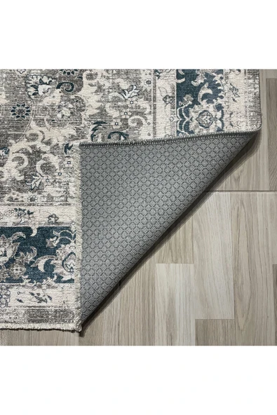Pastel Home Bej Füme Klasik Desenli Vintage Şönil Halı Kilim Yolluk Kaymaz Yıkanabilir Saçaklı - 3