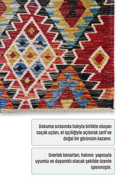 Pastel Home Renkli Anadolu Kilim Şönil Halı Yolluk Yıkanabilir Saçaklı Kaymaz Mutfak Koridor Oturma Yatak Odası - 3