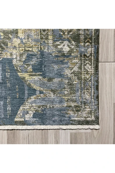 Pastel Home Antrasit Eskitme Desenli Şönil Halı Kilim Yolluk Kaymaz Taban Yıkanabilir Kendinden Saçaklı - 2