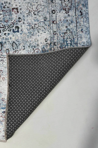 Pastel Home Vintage Mavi Şönil Halı Kilim Yolluk Kaymaz Saçaklı Yıkanabilir Salon Oturma Yatak Odası Mutfak - 4