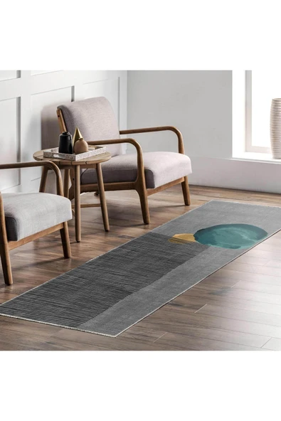 Pastel Home Gri Yeşil Modern Şönil Halı Kilim Yolluk Kaymaz Yıkanabilir Yatak Oturma Odası Mutfak Koridor - 7