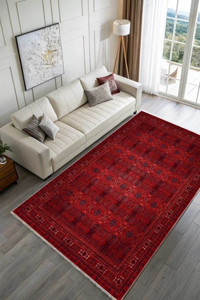 Pastel Home Tasarım Bordo Kırmızı Afgan Türkmen Şönil Halı Kilim Yolluk Kaymaz Yıkanabilir Salon Mutfak Koridor - Resim 2