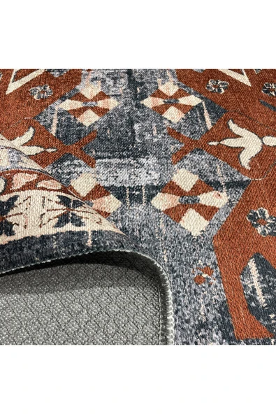 Pastel Home Antrasit Gri Kahve Şönil Halı Kilim Yolluk Kaymaz Yıkanabilir Saçaklı Koridor Antre Mutfak Salon - 4